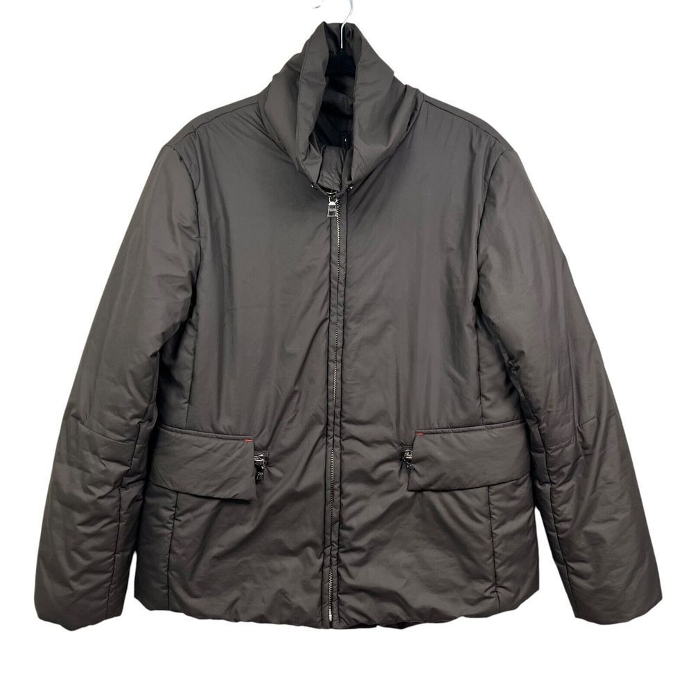 Prada‎ Women Puffer Jacket Mock Neck Full Zip Pockets Brown EUR 42 Made in Italy
